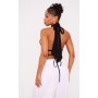 Black Linen High Neck Cut Out Back Pointed Cami Top