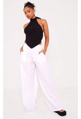 Black Linen High Neck Cut...