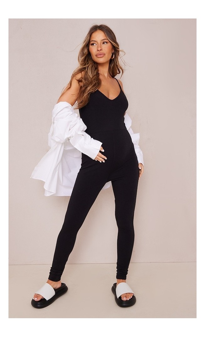 Maternity Black Basic Strappy Plunge Jumpsuit