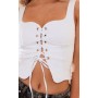 White Stretch Woven Lace Up Plunge Crop Top