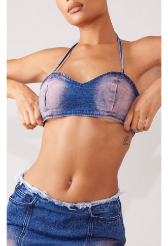 Washed Indigo Overdyed Denim Bralette