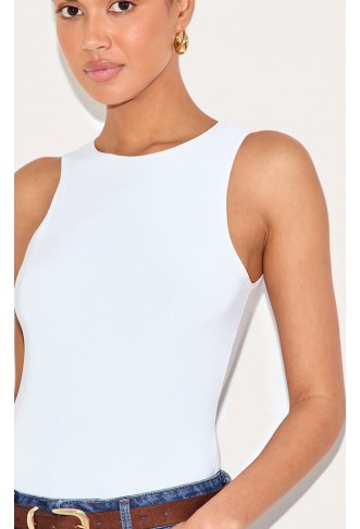 White Basic Slinky Racer Bodysuit