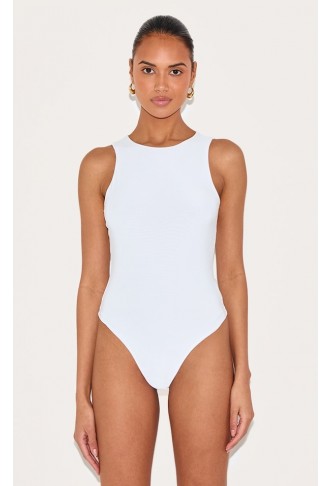 White Basic Slinky Racer Bodysuit
