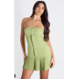 Olive Satin Bandeau Pleated Shift Dress