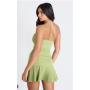 Olive Satin Bandeau Pleated Shift Dress