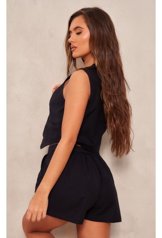 Black Linen Look Boxy Waistcoat