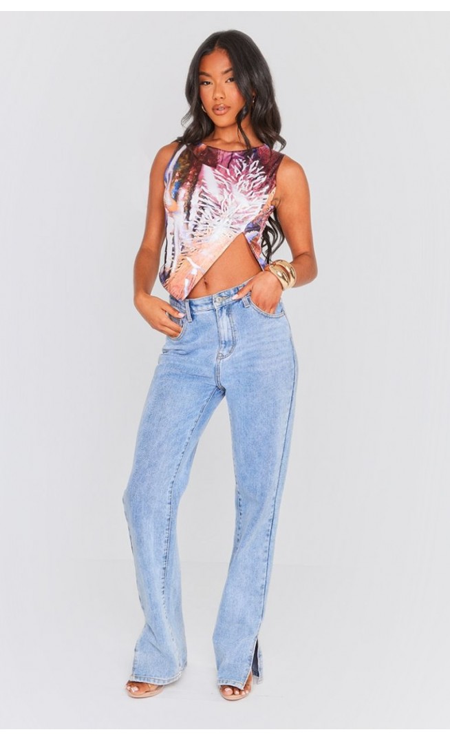 Multi Soft Touch Printed Pointed Hem Crop Top
