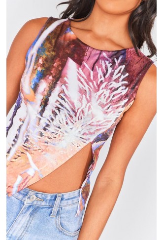 Multi Soft Touch Printed Pointed Hem Crop Top