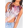 Multi Soft Touch Printed Pointed Hem Crop Top