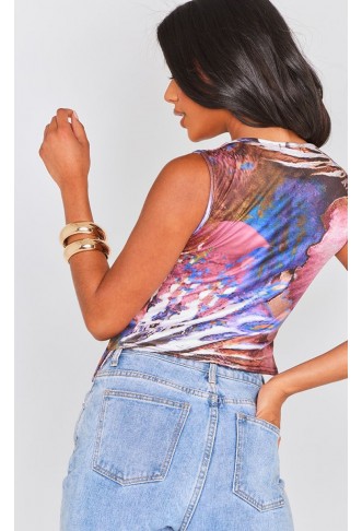 Multi Soft Touch Printed Pointed Hem Crop Top