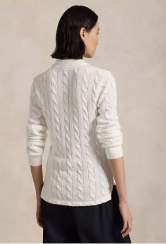 Cable-Knit Cotton Long-Sleeve Polo Shirt