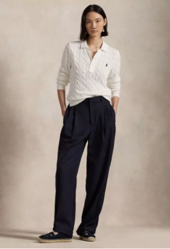 Cable-Knit Cotton Long-Sleeve Polo Shirt