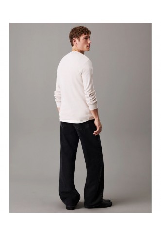 Men's Ecru Badge Waffle Ls Tee Calvin Klein