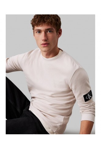 Men's Ecru Badge Waffle Ls Tee Calvin Klein