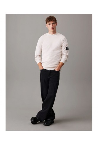 Men's Ecru Badge Waffle Ls Tee Calvin Klein