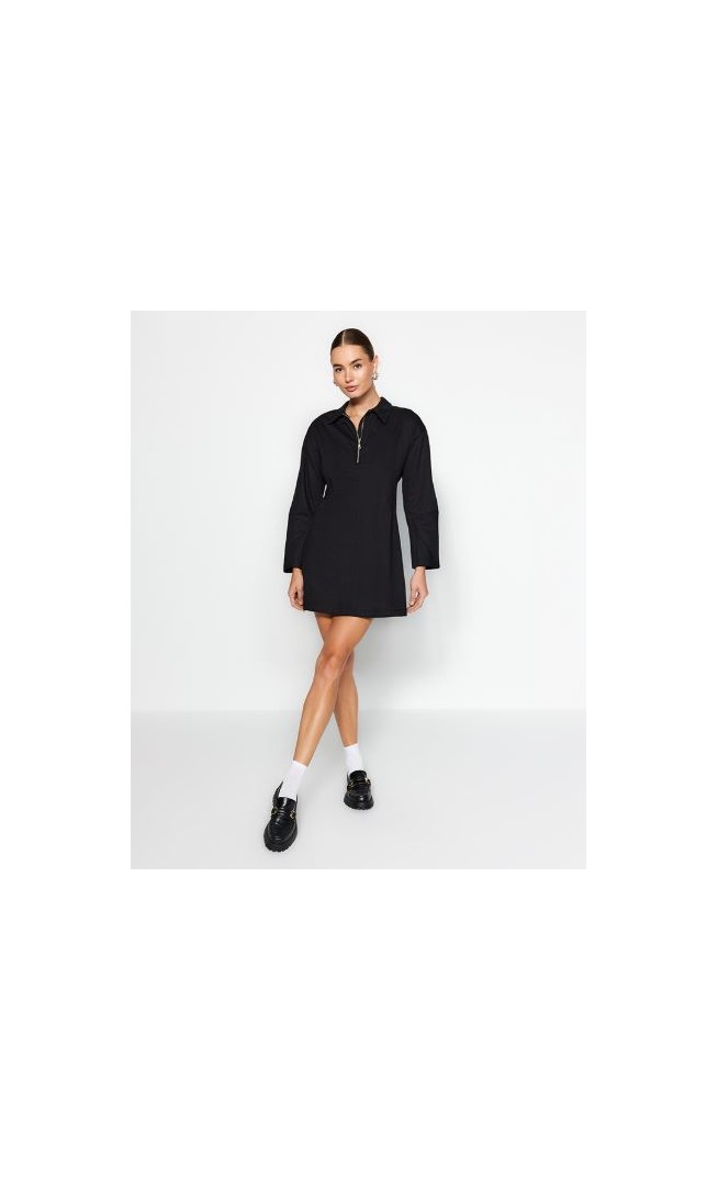 Trendyol Outlet Solid Collared Neck Mini Dress