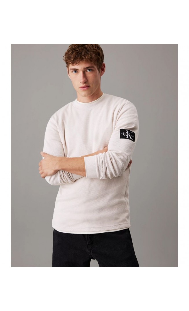 Men's Ecru Badge Waffle Ls Tee Calvin Klein