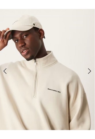 Abercrombie & Fitch timeless logo half zip sweatshirt in cream