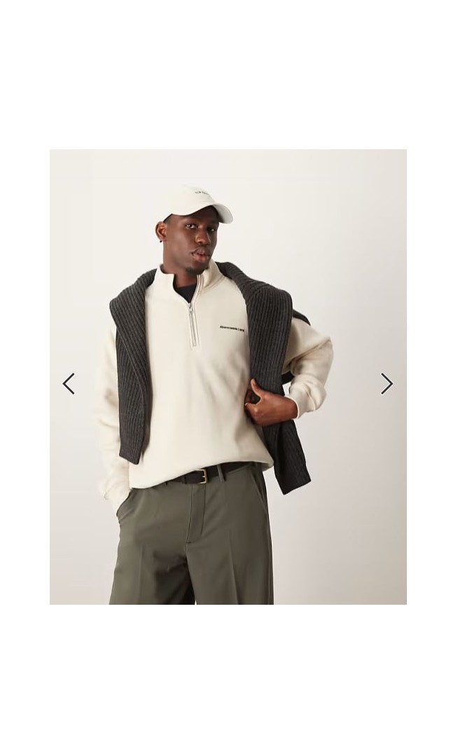 Abercrombie & Fitch timeless logo half zip sweatshirt in cream