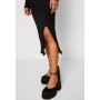 CIRC LONG SLEEVES MIDI HIGH SLIT DRESS - Jumper dress - black