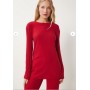 Women's Red Comfortable Ribbed Knitted Blouse Trousers Set