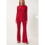 Women's Red Comfortable Ribbed Knitted Blouse Trousers Set