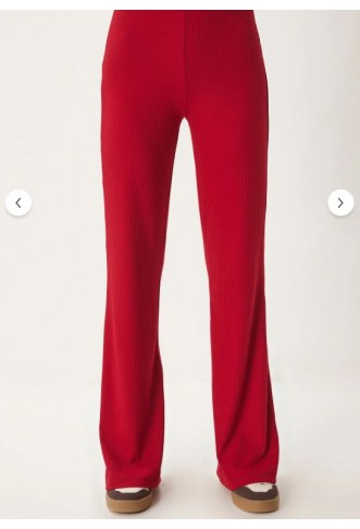 Women's Red Comfortable Ribbed Knitted Blouse Trousers Set