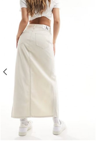 Calvin Klein Jeans front split denim maxi skirt in white