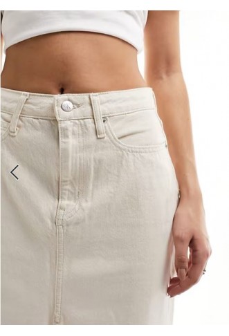 Calvin Klein Jeans front split denim maxi skirt in white