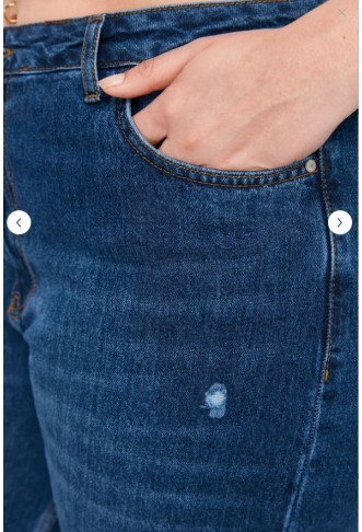 Curve  Dark Blue High Waist Destroyed Wide Leg