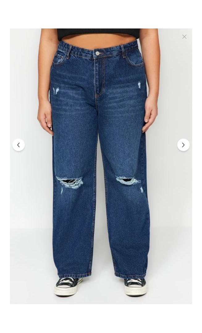 Curve  Dark Blue High Waist Destroyed Wide Leg