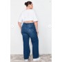 Curve  Dark Blue High Waist Destroyed Wide Leg