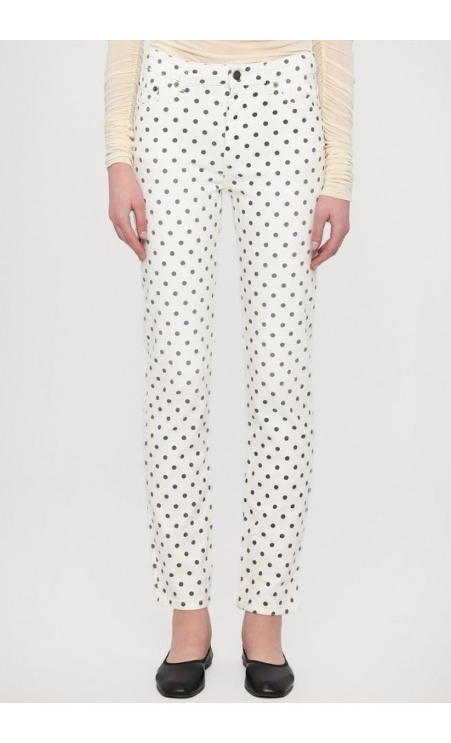 Slim jeans with beige polka dots