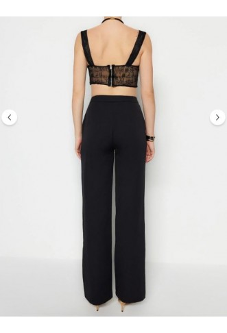Black Wide Leg Woven Trousers