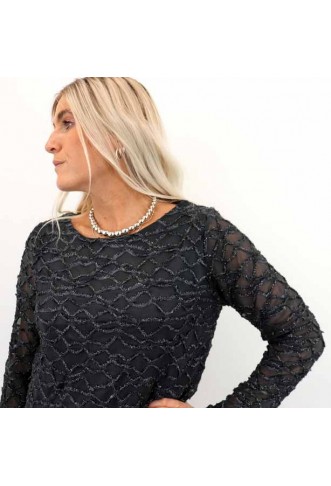 VMELGA LS SHORT BOATNECK GLITTER TOP