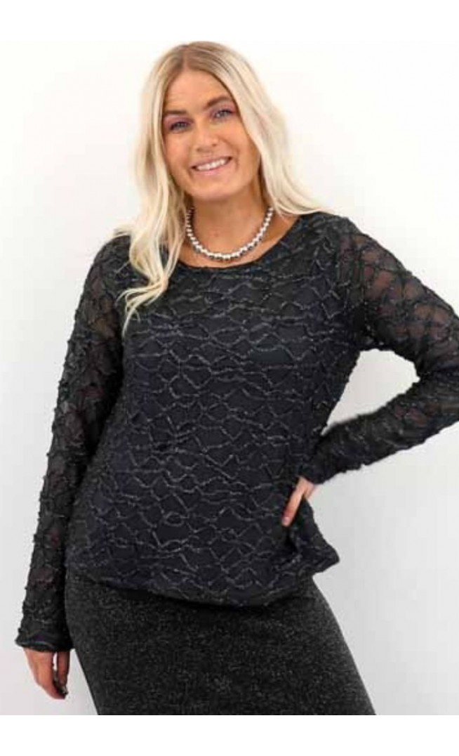 VMELGA LS SHORT BOATNECK GLITTER TOP