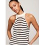 Crochet Stripe Halter Midi Sweater Dress