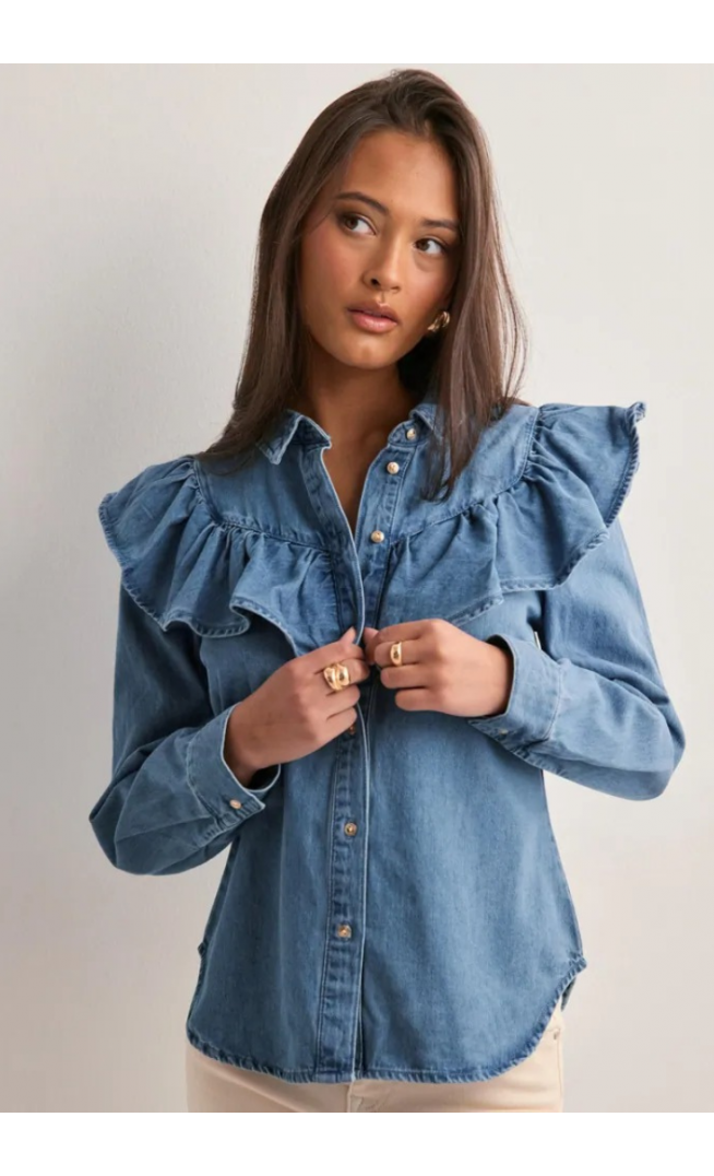 ONLY - Button-down blouse - denim