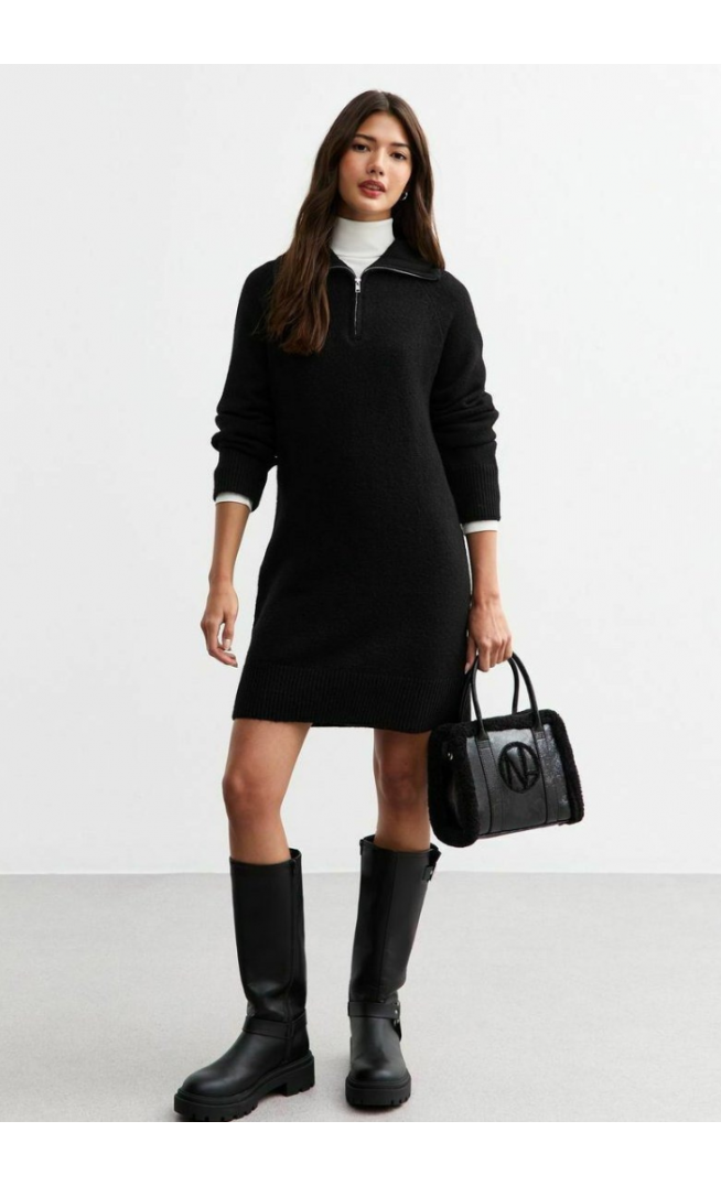New Look HALF ZIP MINI - Jumper dress - black