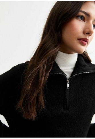 New Look HALF ZIP MINI - Jumper dress - black