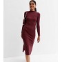 Burgundy Ribbed Knit Long Sleeve Dress
