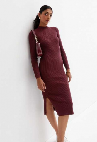 Burgundy Ribbed Knit Long...