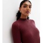 Burgundy Ribbed Knit Long Sleeve Dress