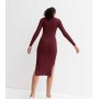 Burgundy Ribbed Knit Long Sleeve Dress