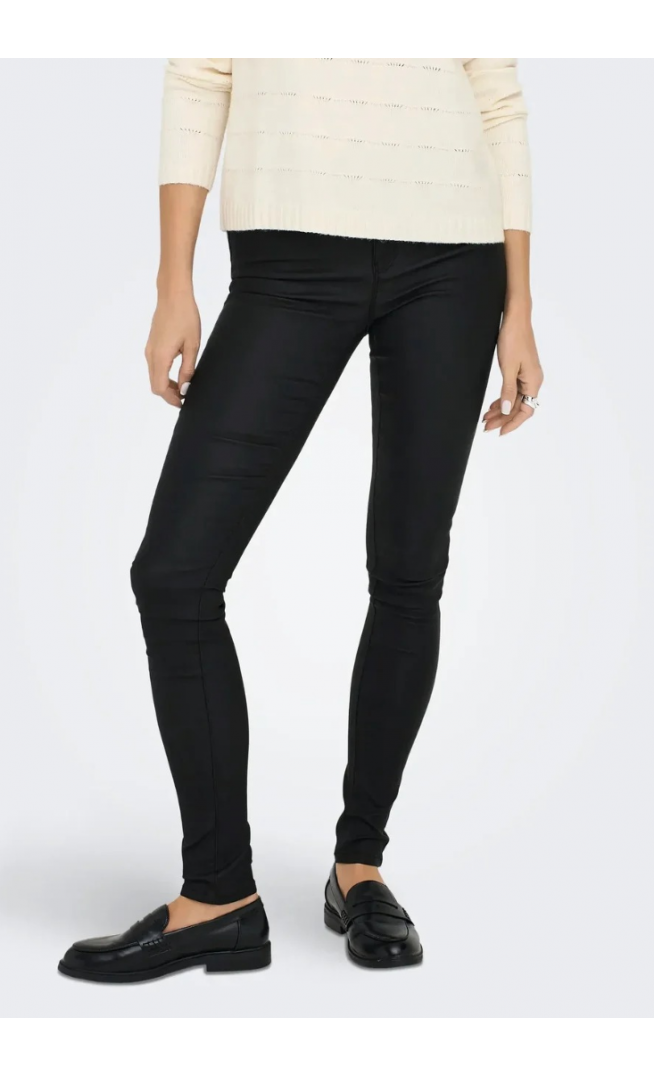 ONLYMID WAIST COATED PNT NOOS - Trousers