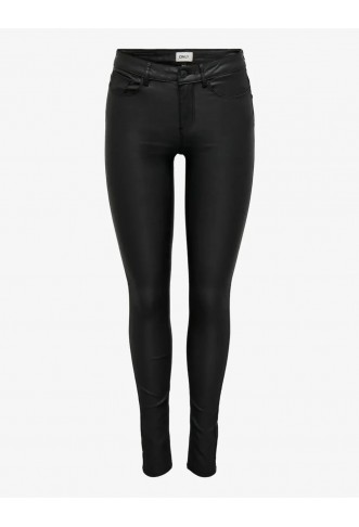 ONLYMID WAIST COATED PNT NOOS - Trousers