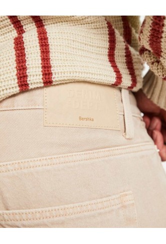 Bershka straight vintage jeans in beige