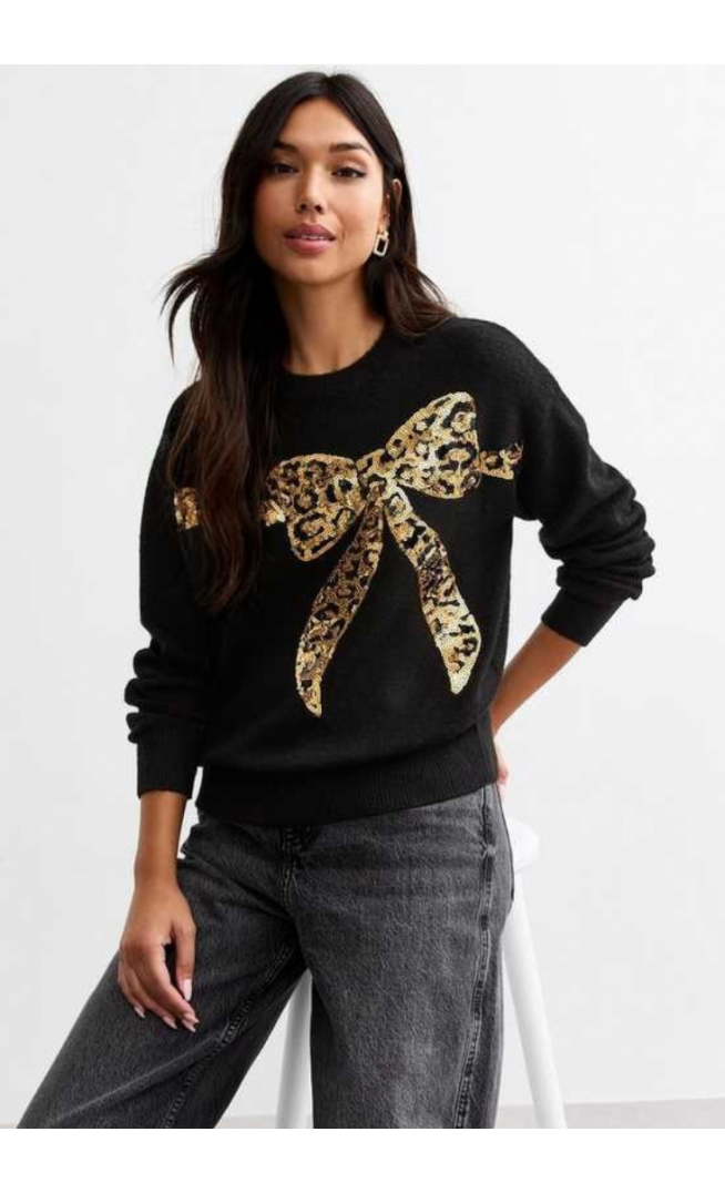 Black Christmas Leopard Jumper