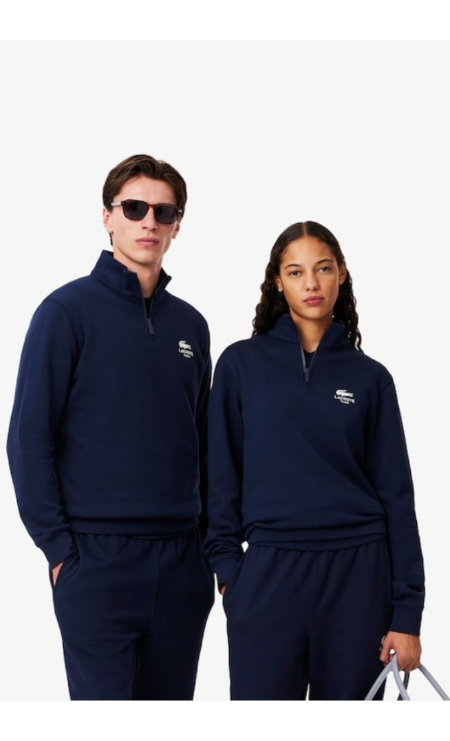 High Neck Zip-Up Print Sweatshirt