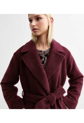 Burgundy Long Belted Unlined Coat